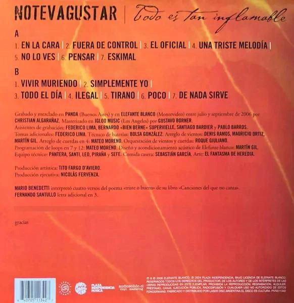 VINILO NO TE VA GUSTAR/ TODO ES TAN INFLAMABLE 1LP - 2