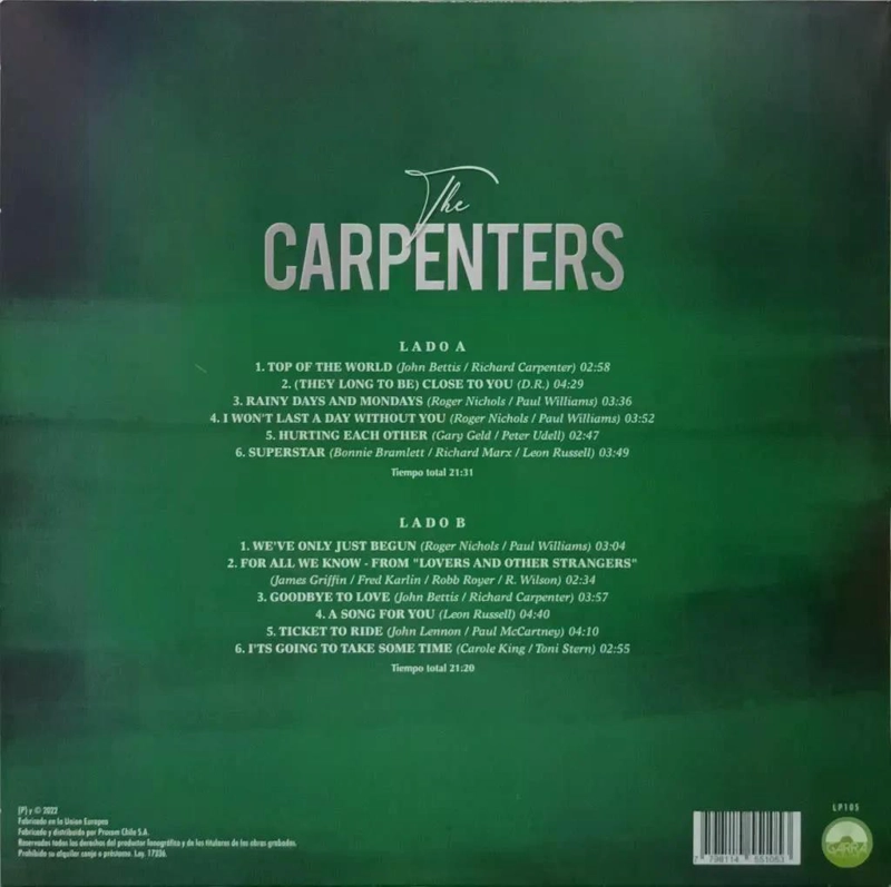 VINILO THE CARPENTERS/ GRANDES CANCIONES 1LP - 2
