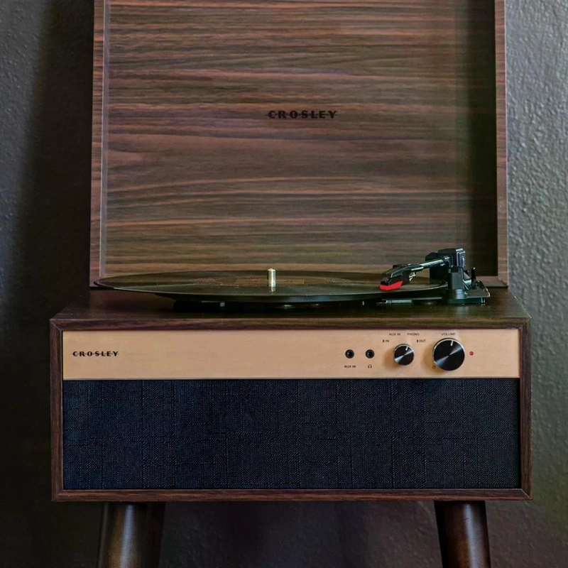 TORNAMESA CROSLEY/ JASPER RECORD PLAYER BT WALNUT MARRON OSCURO - 9