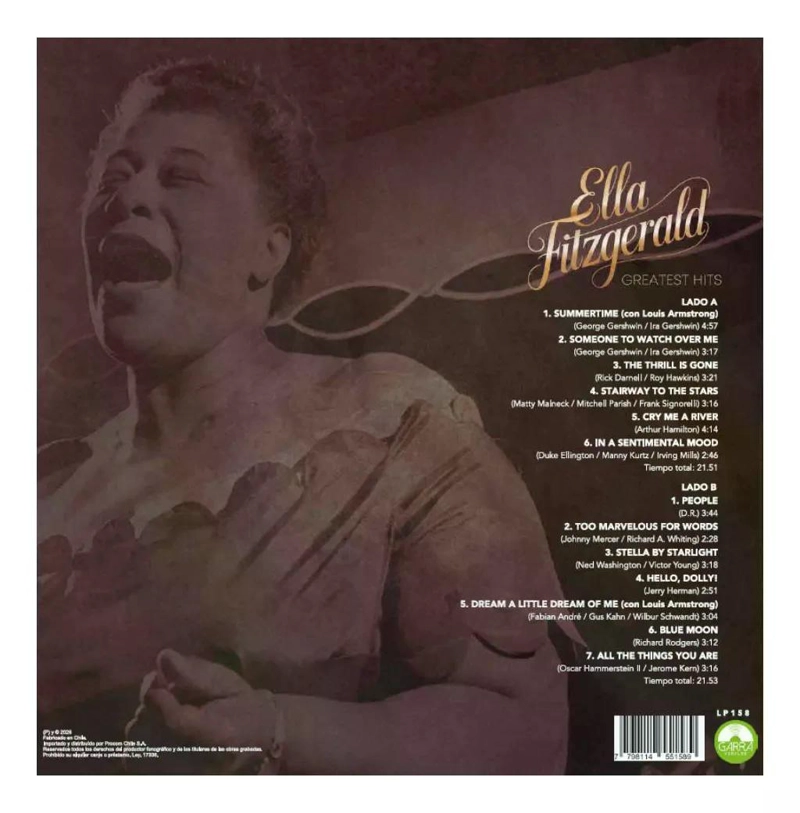 VINILO ELLA FITZGERARLD/ GREATEST HITS (EDICION COLOR) 1LP - 2