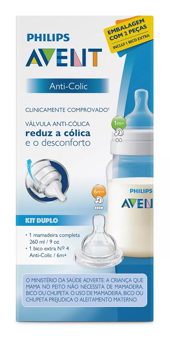 SET MAMADERA ANTICOLICOS 260ML + TETINA AVENT - 1