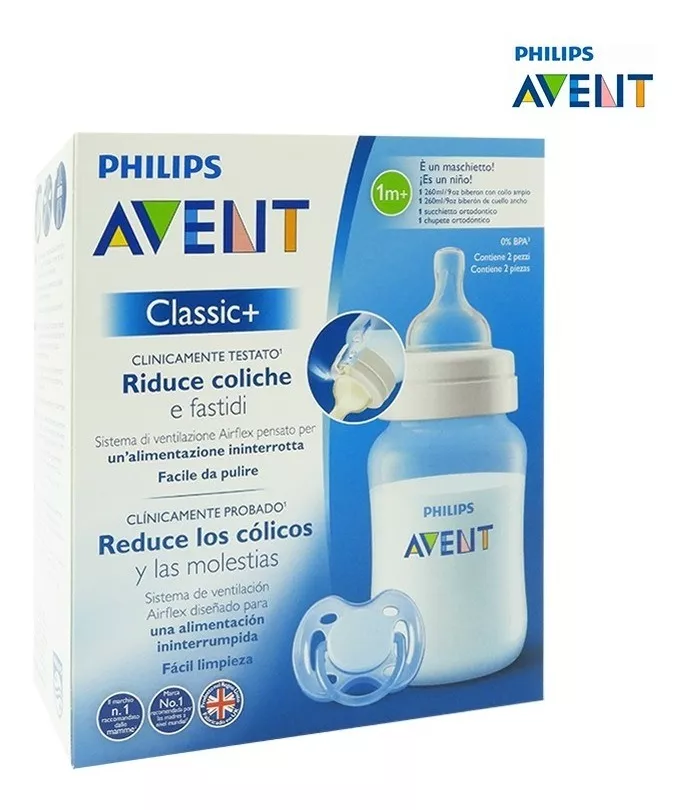 MAMADERA AVENT AZUL 260ML + CHUPETE ORIGINAL - 1