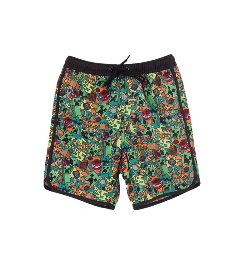 TRAJE BAÑO SHORT INFANTIL DISEÑOS MINECRAFT THE BRANDS - NEGRO - 16 - 1
