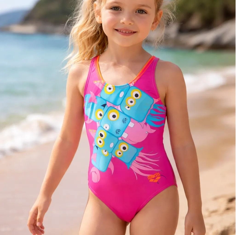 TRAJE BAÑO CLASICO DEPORTIVO NIÑA MONSTER NUEVO ARENA - AZUL - 2-3 - 1