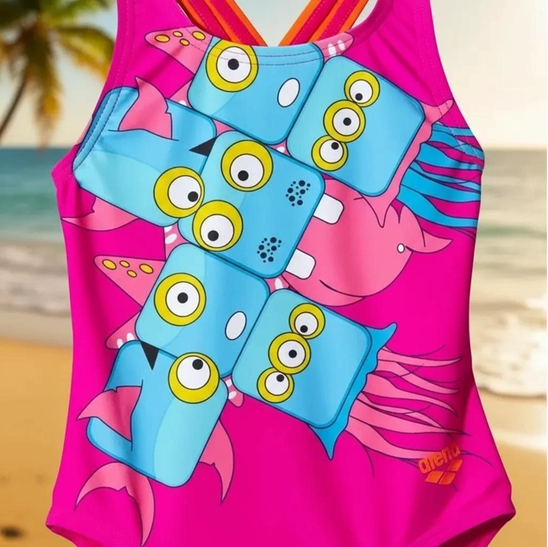 TRAJE BAÑO CLASICO DEPORTIVO NIÑA MONSTER NUEVO ARENA - AZUL - 2-3 - 5