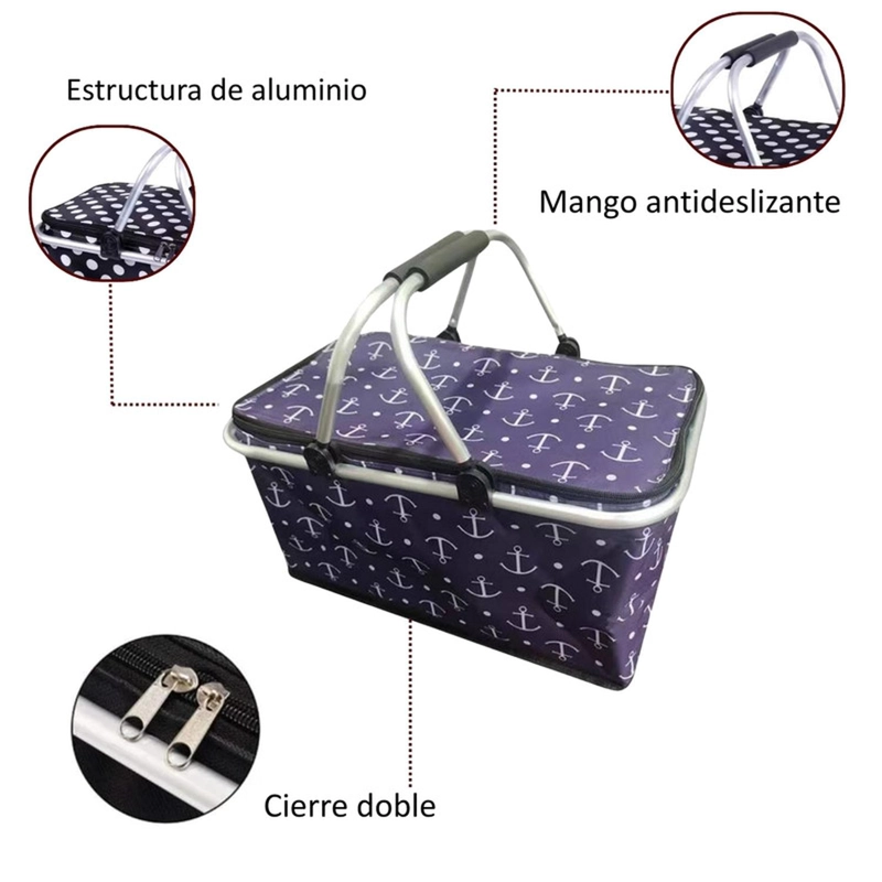 BOLSO AUCKLAND OUTDOOR TÉRMICO PLEGABLE ANCLAS COOLER CANASTA PICNIC - 3
