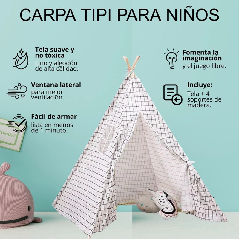 CARPA TIPI FIGLIO BLANCO PARA NIÑOS. 160 CM. CUADRADOS - 4