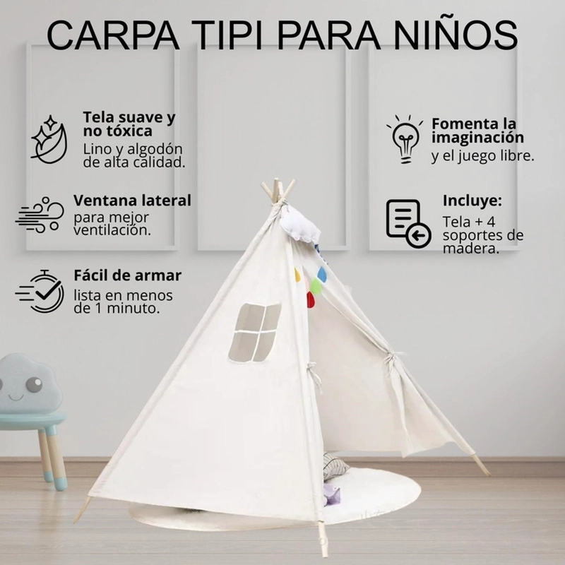 CARPA TIPI FIGLIO BLANCO PARA NIÑOS. 160 CM. BLANCA - 4