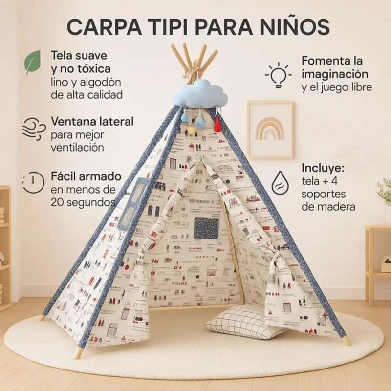 CARPA TIPI FIGLIO BLANCO PARA NIÑOS. 160 CM. PARIS - 4