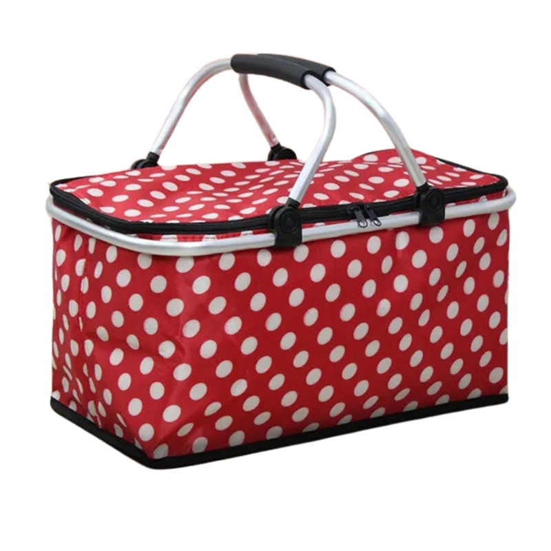 BOLSO AUCKLAND OUTDOOR TÉRMICO PLEGABLE PUNTOS ROJOS COOLER CANASTA PICNIC - 1