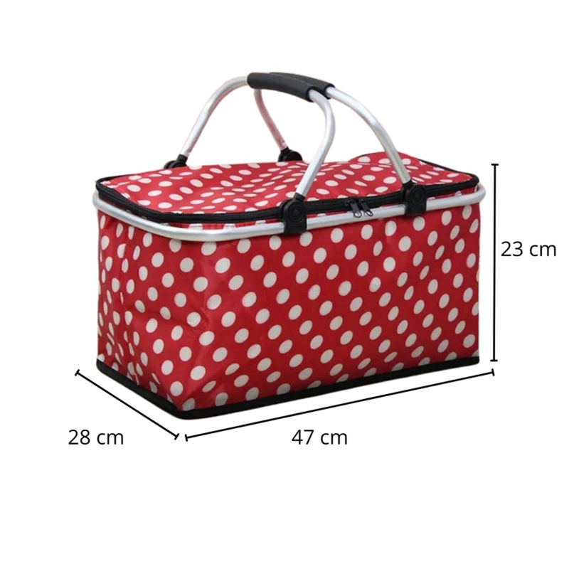BOLSO AUCKLAND OUTDOOR TÉRMICO PLEGABLE PUNTOS ROJOS COOLER CANASTA PICNIC - 4