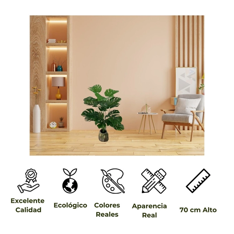 PLANTA ARTIFICIAL TIPO MINI MONSTERA. ALTURA: 70CM - 3