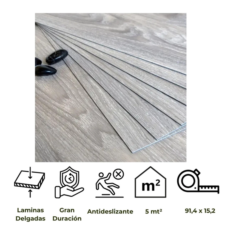 PISO VINILICO ADHESIVO MOBII PVM-SPC68009 15.2 CM SIMIL MADERA GRIS 5 M2 - 2