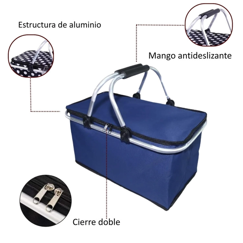 BOLSO AUCKLAND OUTDOOR TÉRMICO PLEGABLE AZUL COOLER CANASTA PICNIC - 3