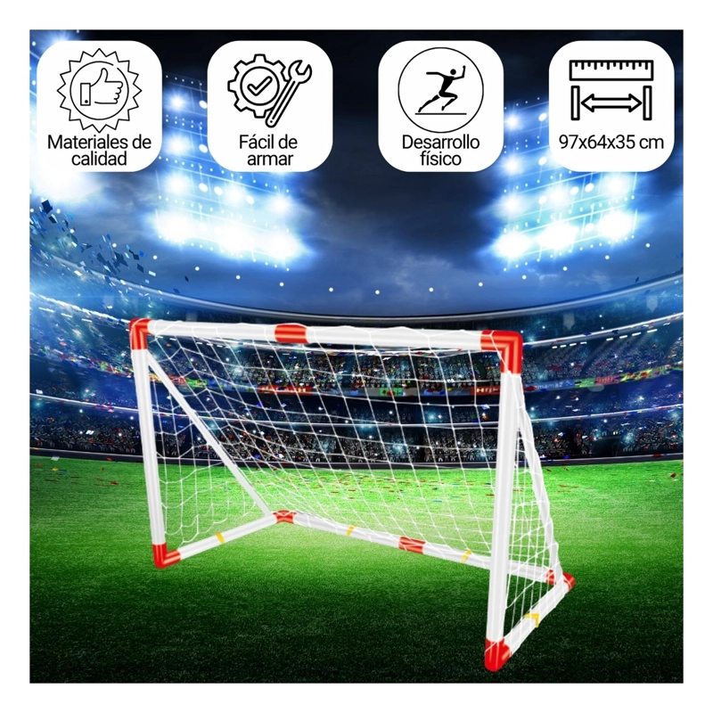 ARCO FUTBOL AUCKLAND OUTDOOR JB-8884E NIÑO RED+BOMBIN+PELOTA 97X64CM. - 3