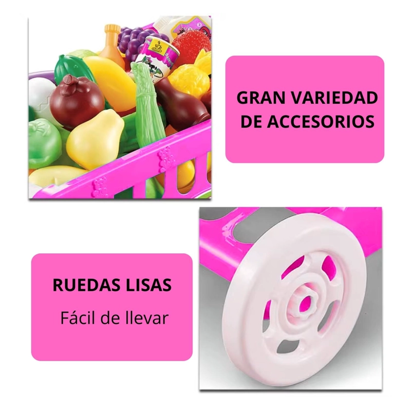CARRO KIVARA SUPERMERCADO JUGUETE CARRITO COMPRA DO ACCESORIOS PA-J-00045 ROSA - 6