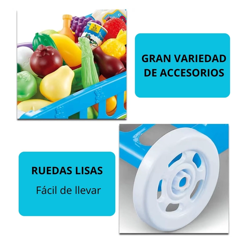 CARRO KIVARA SUPERMERCADO JUGUETE CARRITO COMPRA ACCESORIOS PA-J-00044 CELESTE - 5