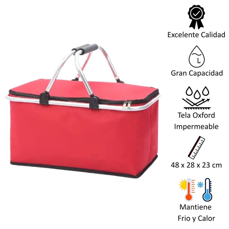 BOLSO AUCKLAND OUTDOOR TÉRMICO PLEGABLE ROJO COOLER CANASTA PICNIC - 2
