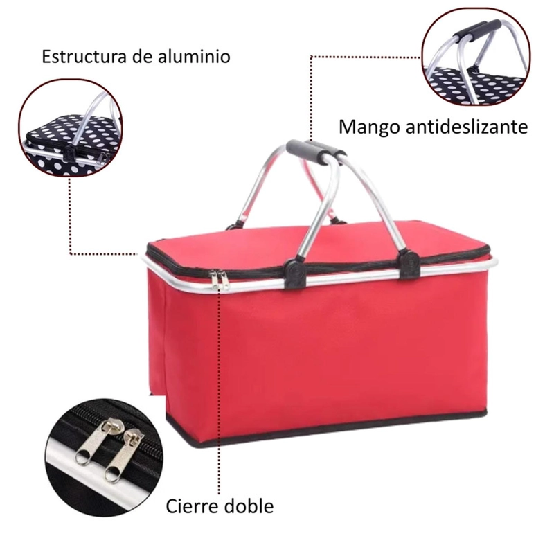 BOLSO AUCKLAND OUTDOOR TÉRMICO PLEGABLE ROJO COOLER CANASTA PICNIC - 3