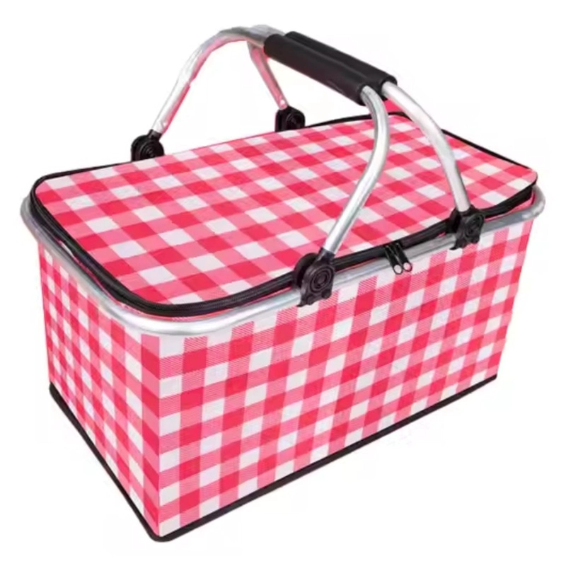 BOLSO AUCKLAND OUTDOOR TÉRMICO PLEGABLE CUADROS ROJOS COOLER CANASTA PICNIC - 1