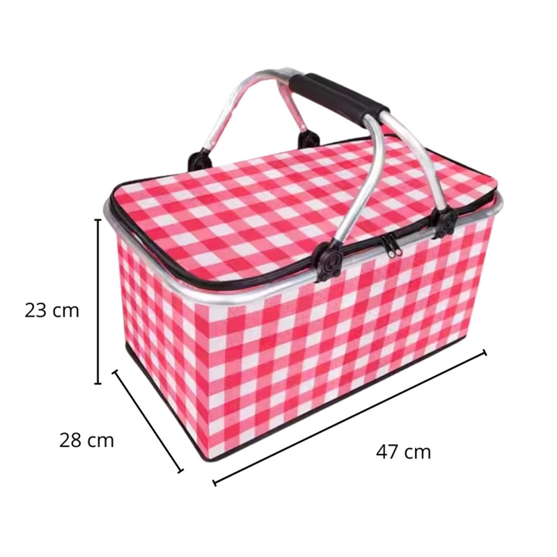 BOLSO AUCKLAND OUTDOOR TÉRMICO PLEGABLE CUADROS ROJOS COOLER CANASTA PICNIC - 4