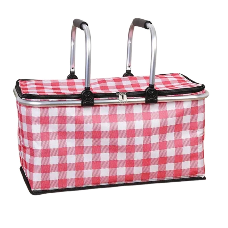 BOLSO AUCKLAND OUTDOOR TÉRMICO PLEGABLE CUADROS ROJOS COOLER CANASTA PICNIC - 7