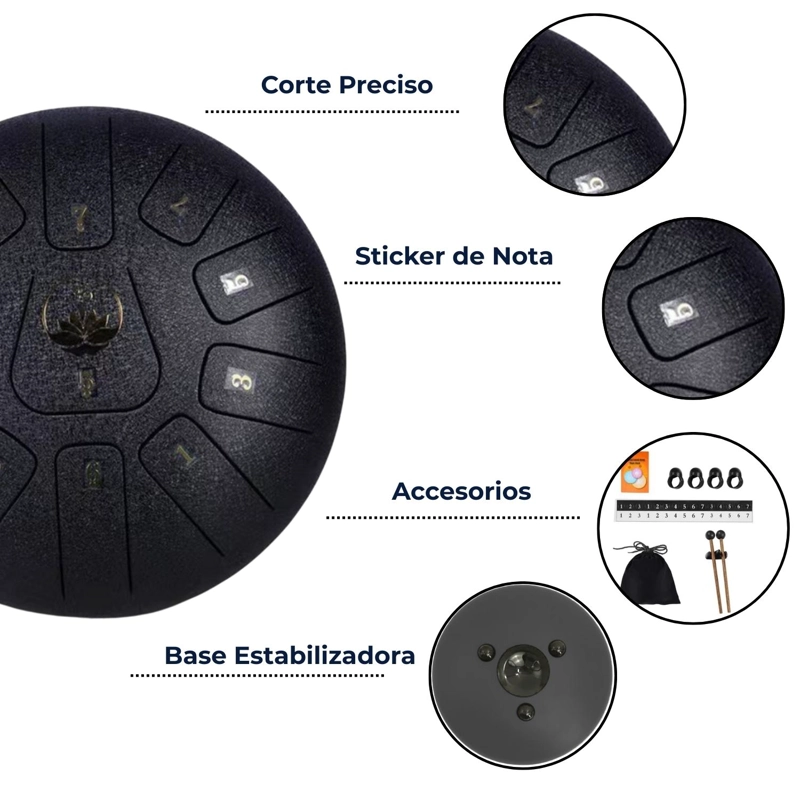 TAMBOR MOBII LENGUA ACERO MEDITACIÓN Y YOGA 6” 11 TONOS. NEGRO - 5