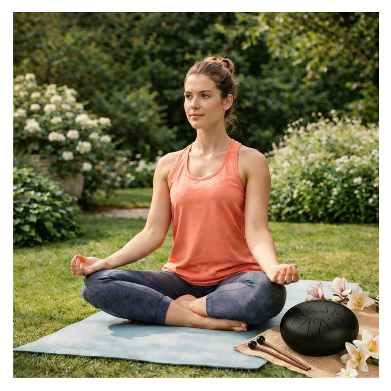 TAMBOR MOBII LENGUA ACERO MEDITACIÓN Y YOGA 6” 11 TONOS. NEGRO - 6