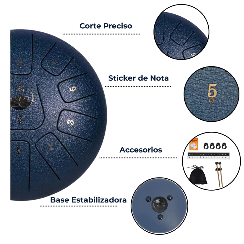 TAMBOR MOBII LENGUA ACERO MEDITACIÓN Y YOGA 6” 11 TONOS. AZUL - 5