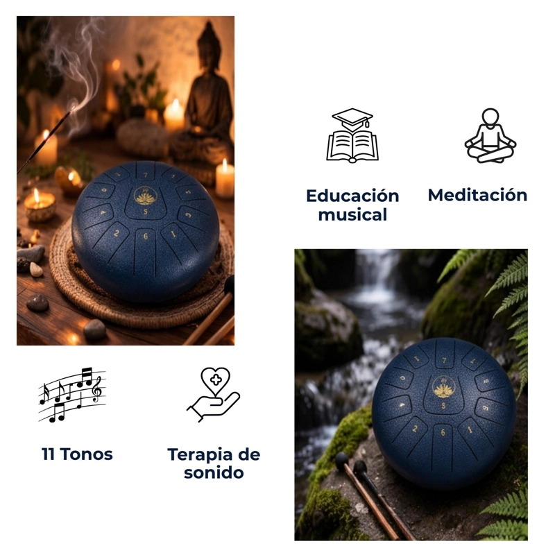 TAMBOR MOBII LENGUA ACERO MEDITACIÓN Y YOGA 6” 11 TONOS. AZUL - 7