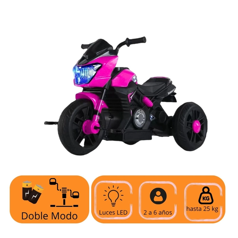 MOTO NIÑO ANTIVUELCO AUCKLAND OUTDOOR 6189 A BATERIA RECARGABLE LUZ Y SONIDO PINK - 2