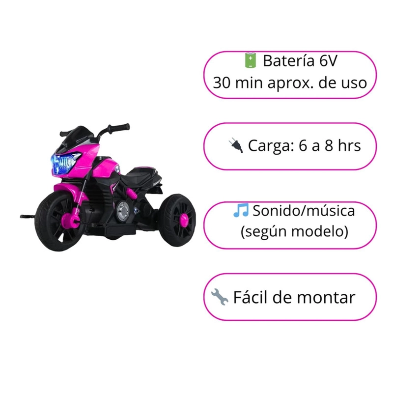 MOTO NIÑO ANTIVUELCO AUCKLAND OUTDOOR 6189 A BATERIA RECARGABLE LUZ Y SONIDO PINK - 3