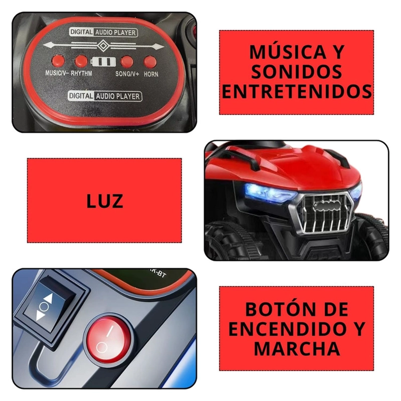 CUATRIMOTO AUTO ELECTRICO AUCKLAND OUTDOOR 611 NIÑO A BATERIA LUZ Y SONIDO ROJA - 5