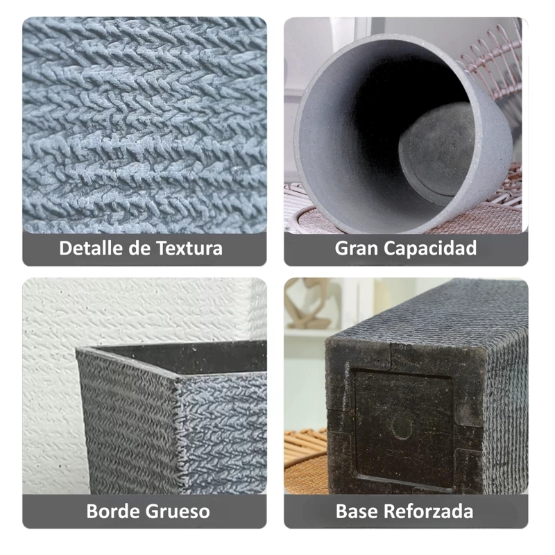 MACETERO GRANDE. SIMIL PIEDRA. 54X30X30 CM. GRIS - 3