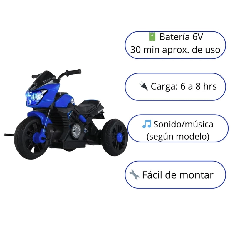 MOTO NIÑO ANTIVUELCO AUCKLAND OUTDOOR PA-JEN-6189-BL A BATERIA RECARGABLE LUZ Y SONIDO BLUE - 3