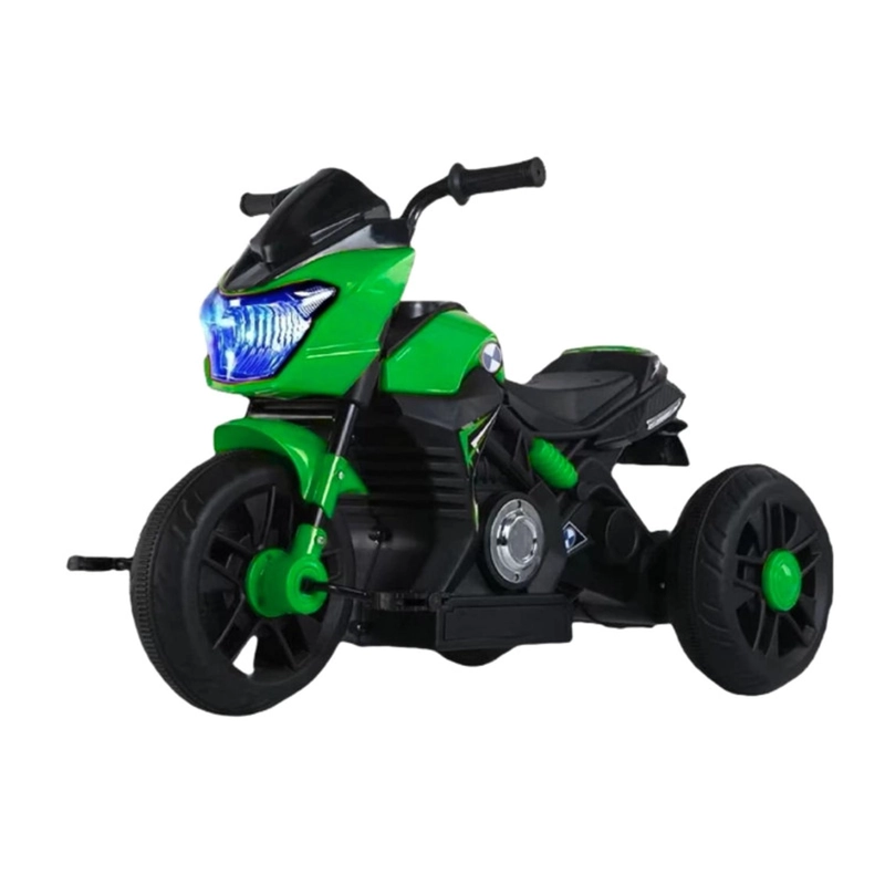 MOTO NIÑO ANTIVUELCO A BATERIA RECARGABLE LUZ Y SONIDO GREEN - 1