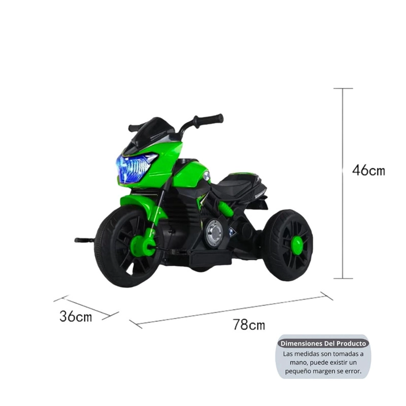 MOTO NIÑO ANTIVUELCO A BATERIA RECARGABLE LUZ Y SONIDO GREEN - 4