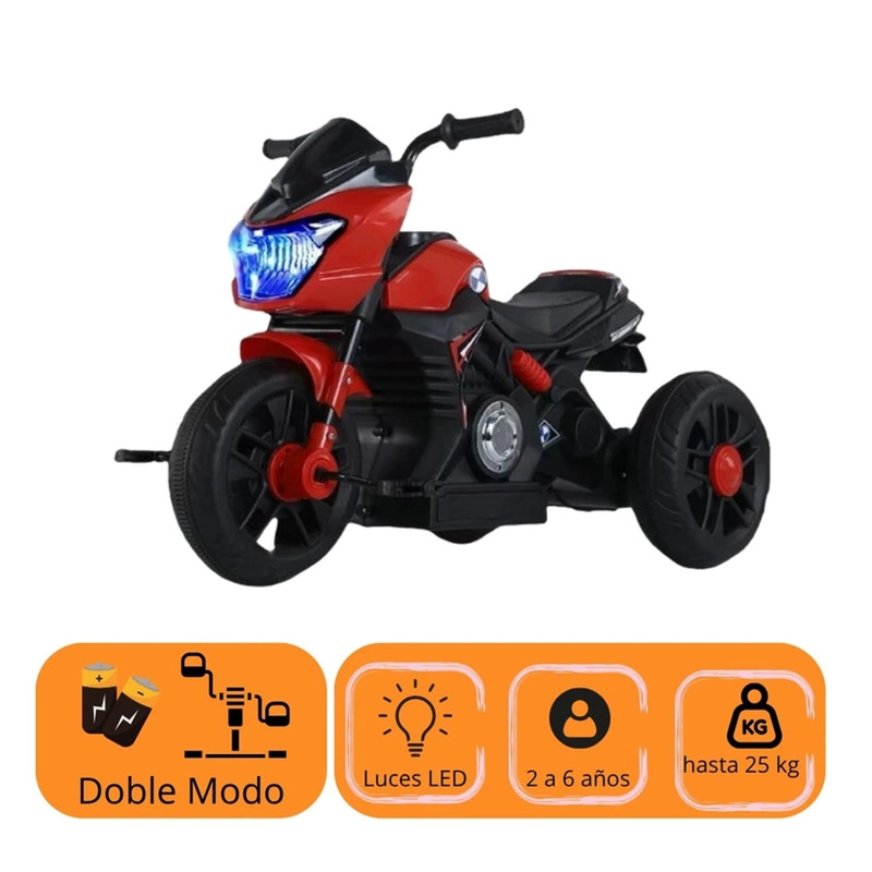 MOTO NIÑO ANTIVUELCO A BATERIA RECARGABLE LUZ Y SONIDO RED - 2