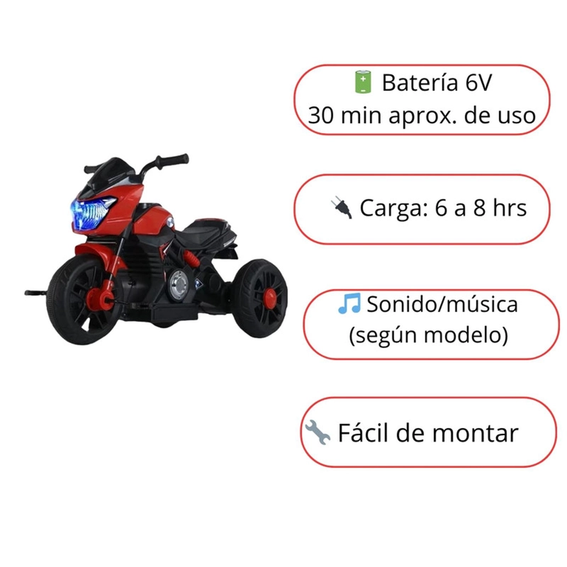 MOTO NIÑO ANTIVUELCO A BATERIA RECARGABLE LUZ Y SONIDO RED - 3