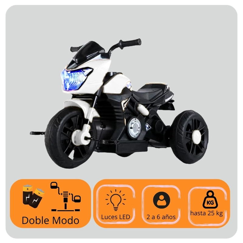 MOTO NIÑO ANTIVUELCO AUCKLAND OUTDOOR PA-JEN-6189-WH A BATERIA RECARGABLE LUZ Y SONIDO BLANCA - 2