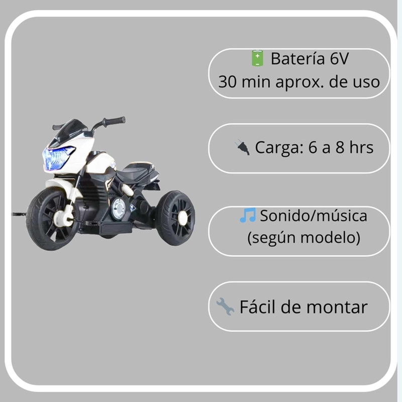 MOTO NIÑO ANTIVUELCO AUCKLAND OUTDOOR PA-JEN-6189-WH A BATERIA RECARGABLE LUZ Y SONIDO BLANCA - 3