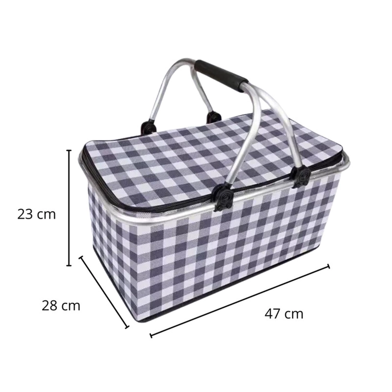 BOLSO KIVARA TÉRMICO PLEGABLE CUADROS NEGROS COOLER CANASTA PICNIC PA-BJ-024-CUNE - 4