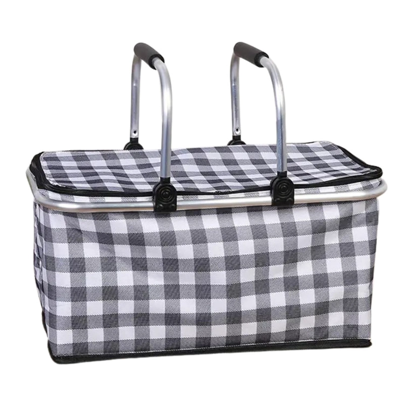 BOLSO KIVARA TÉRMICO PLEGABLE CUADROS NEGROS COOLER CANASTA PICNIC PA-BJ-024-CUNE - 7