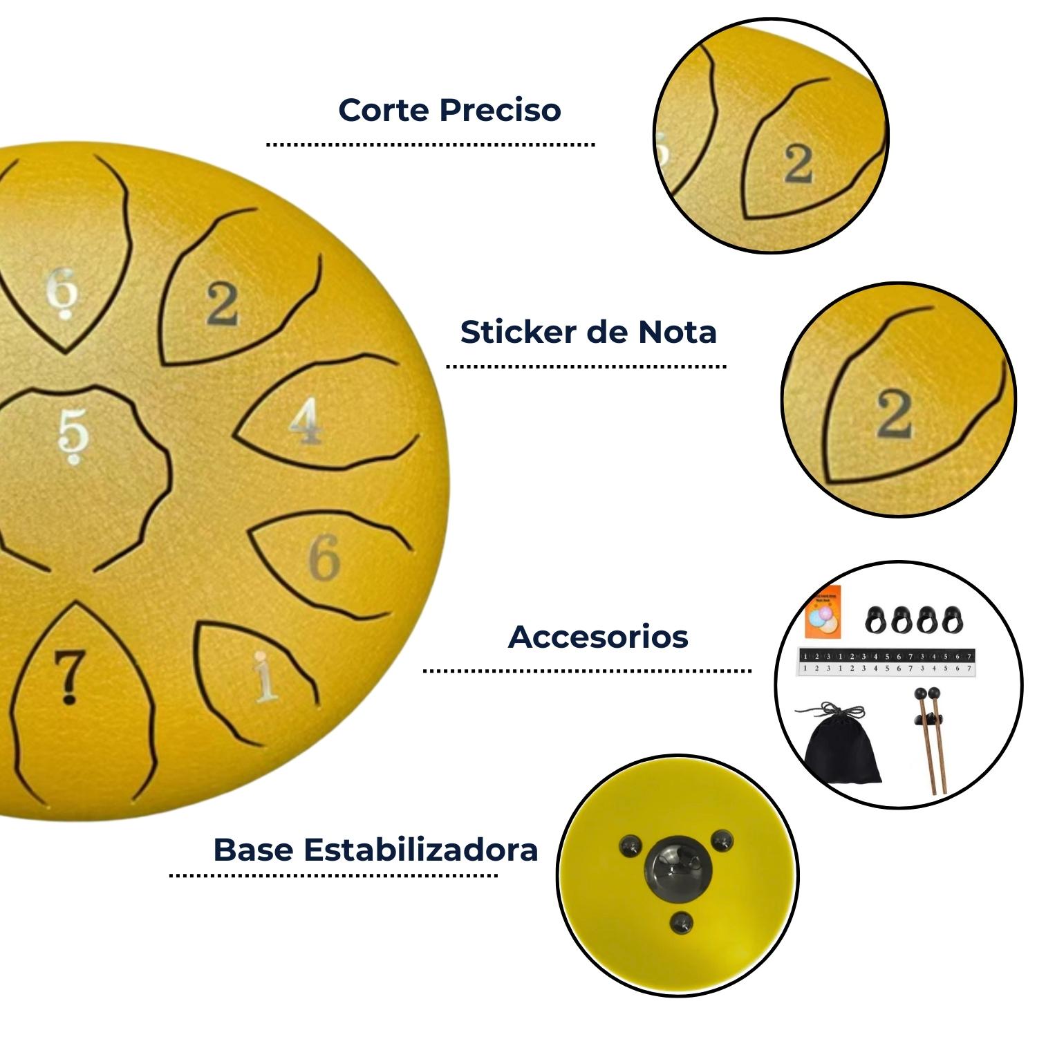 TAMBOR MOBII LENGUA ACERO MEDITACIÓN Y YOGA 6” 11 TONOS DORADO - 5