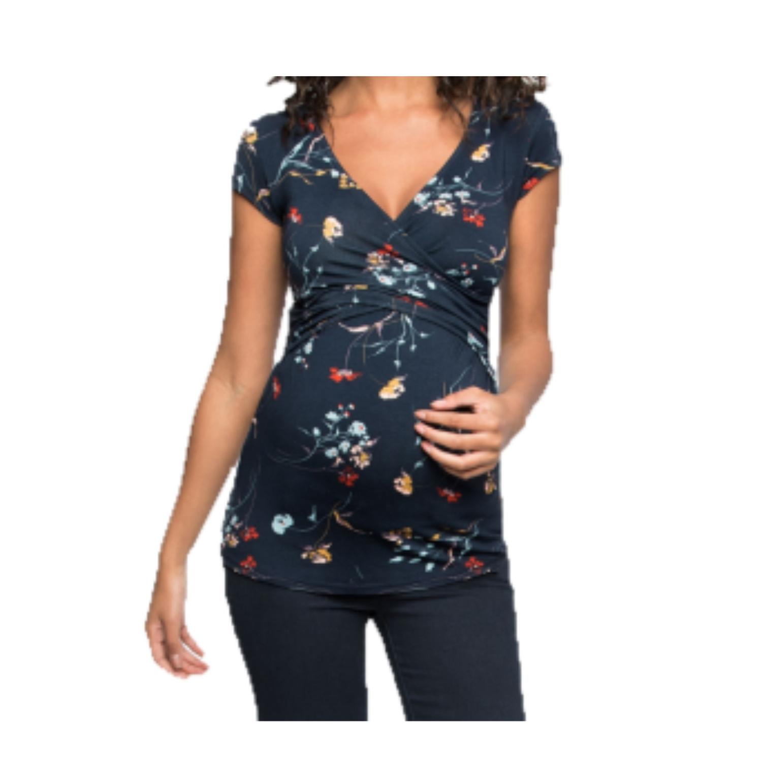 POLERA LACTANCIA MATERNIDAD MANGA CORTA DANI FLOREADA AZUL - 2