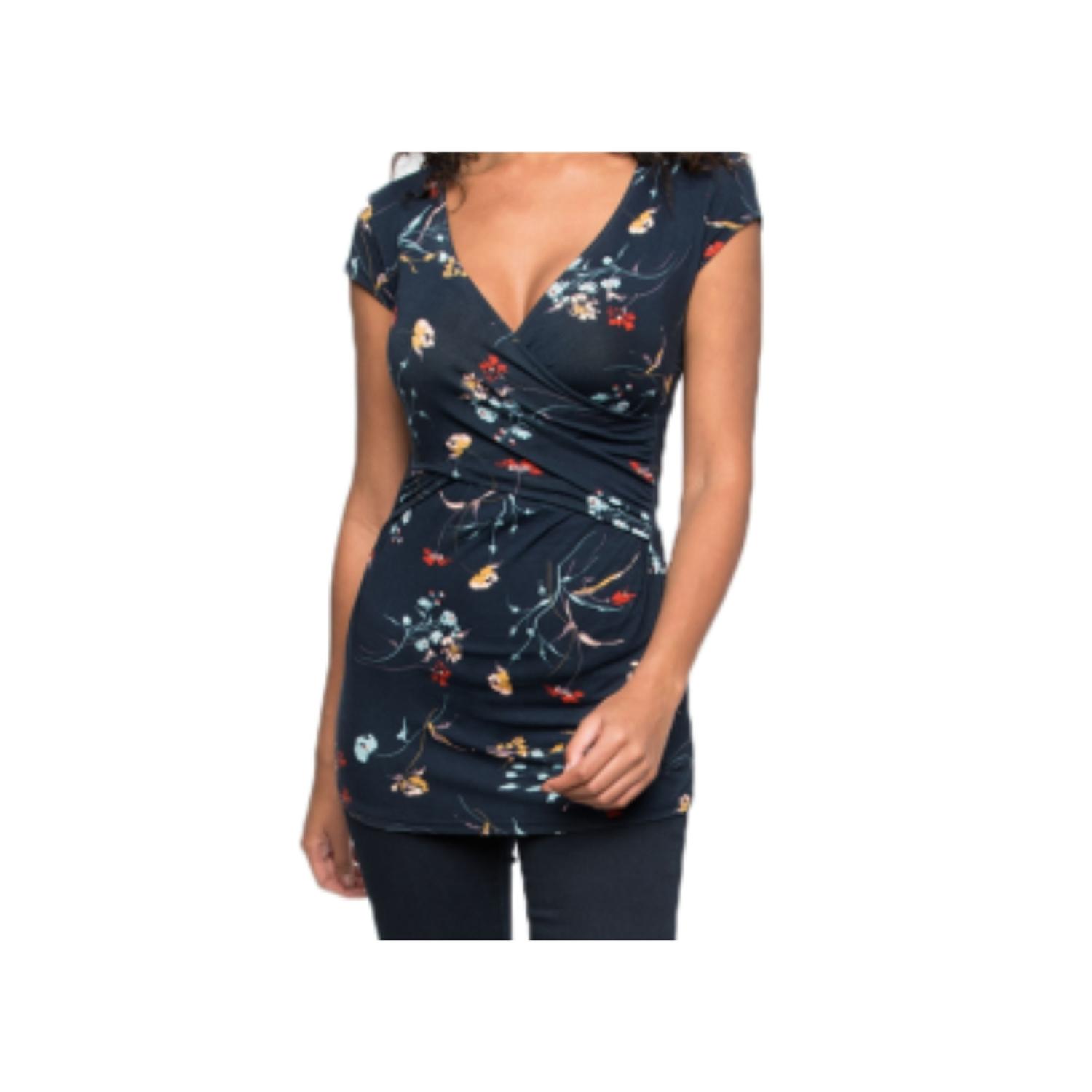 POLERA LACTANCIA MATERNIDAD MANGA CORTA DANI FLOREADA AZUL - 3