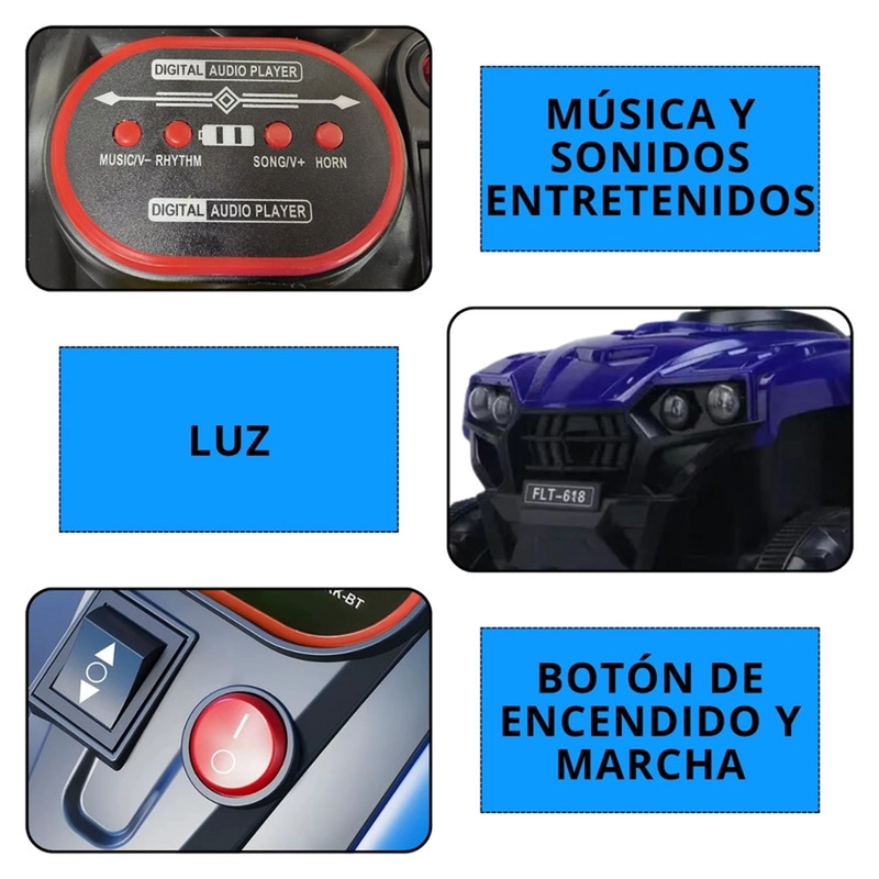 CUATRIMOTO AUTO ELECTRICO AUCKLAND OUTDOOR INFANTIL LUZ SONIDO BATERIA BLUE - 4