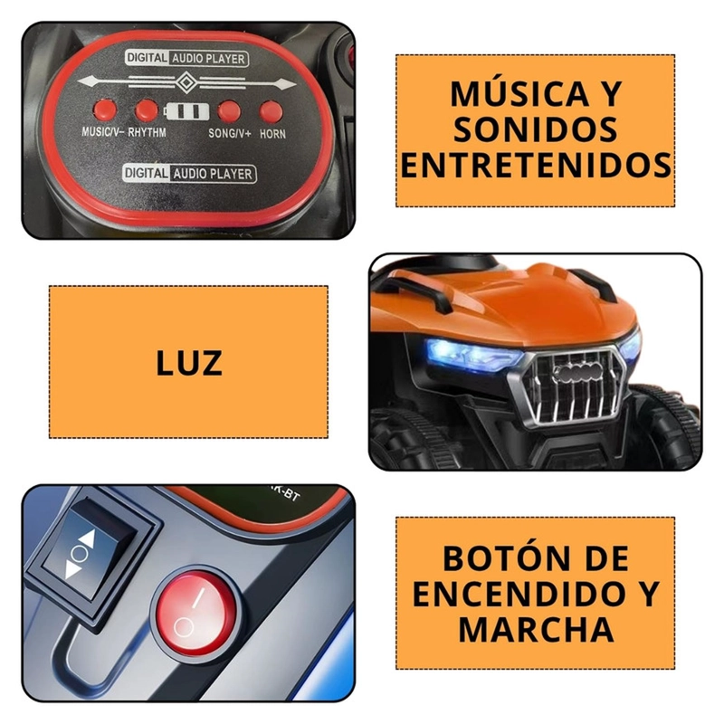 CUATRIMOTO AUTO ELECTRICO AUCKLAND OUTDOOR NIÑO BATERIA LUZ Y SONIDO NARANJA - 5