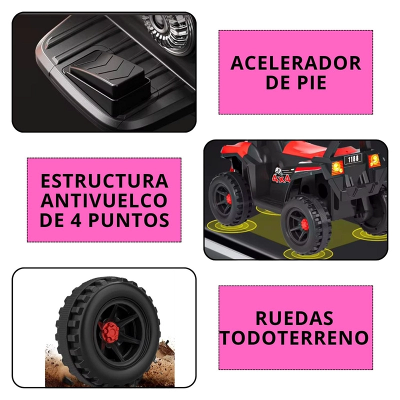 CUATRIMOTO AUTO ELECTRICO INFANTIL LUZ SONIDO BATERIA FUCSIA - 4