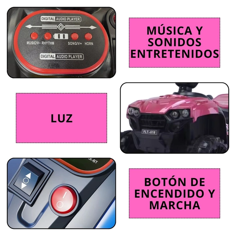 CUATRIMOTO AUTO ELECTRICO INFANTIL LUZ SONIDO BATERIA FUCSIA - 5
